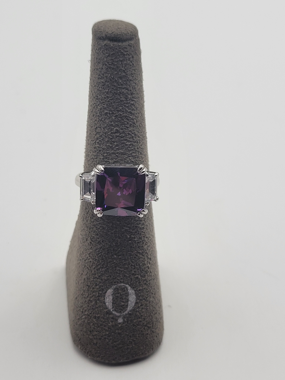 Sterling Silver Purple CZ Three-Stone Ring Size 7